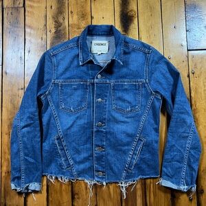 L’AGENCE Women’s Medium Denim Jacket Trucker Raw Hem Button Front Designer Blue